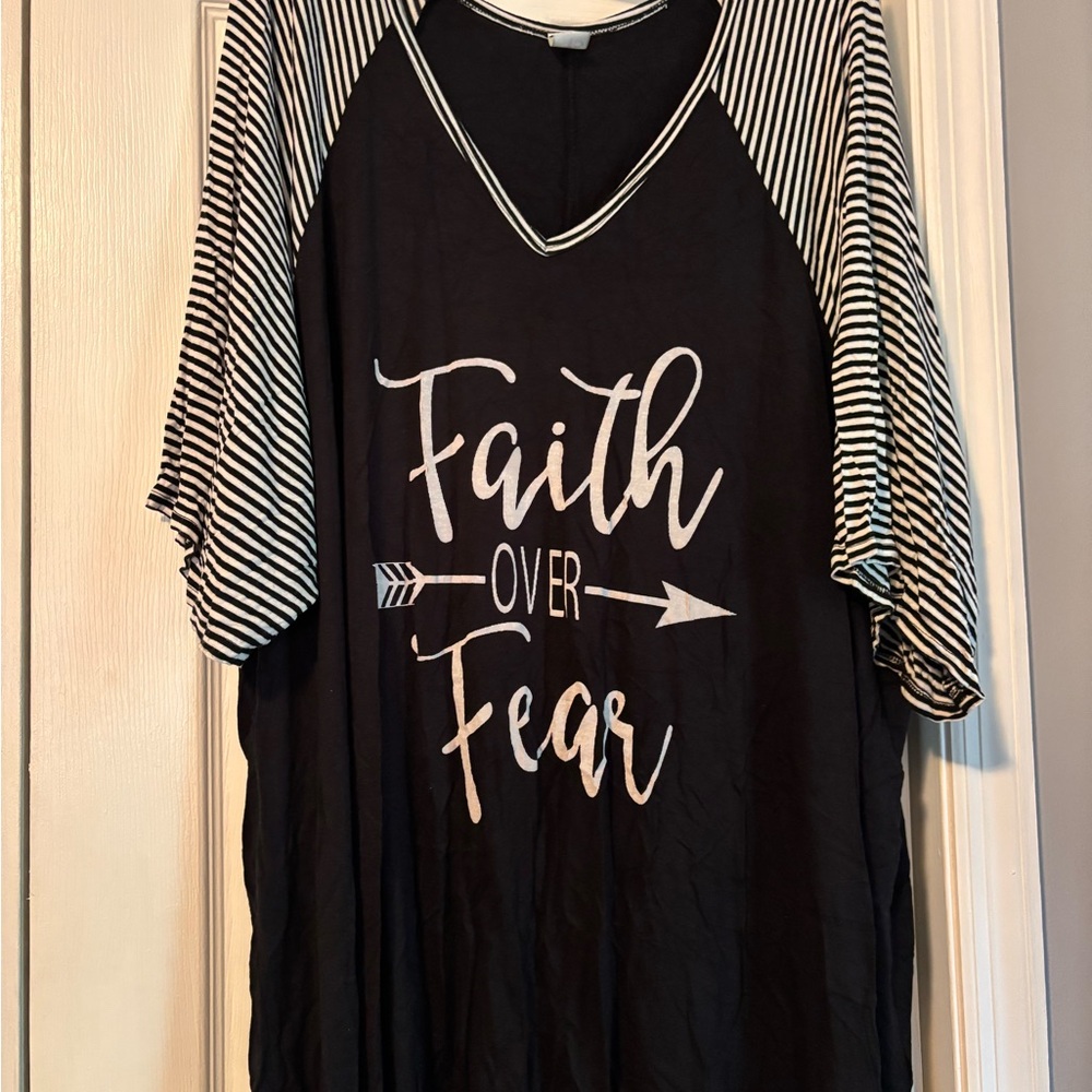 Black and White Striped Women's Tunic Top
